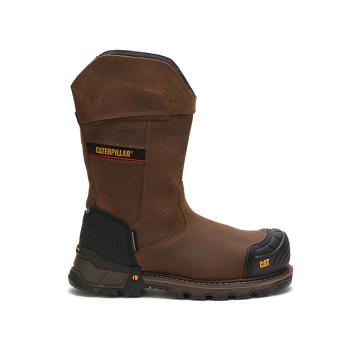 Men's Caterpillar Excavator XL Pull On Waterproof Composite Toe Waterproof Boots Coffee | CAT132-MY
