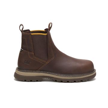 Men's Caterpillar Fairbanks Chelsea Steel Toe Work Boots Coffee | CAT112-MY
