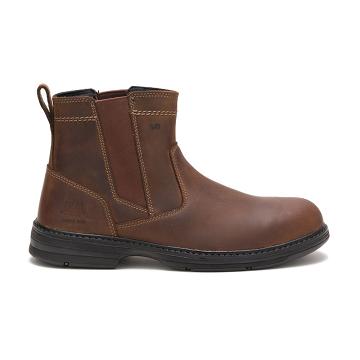 Men's Caterpillar Inherit Pull On Steel Toe Work Boots Brown | CAT193-MY