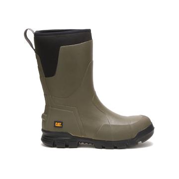Men's Caterpillar Stormers 11" Steel Toe Waterproof Boots Olive | CAT172-MY