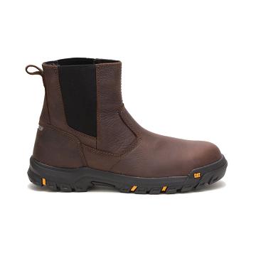 Men's Caterpillar Wheelbase Steel Toe Work Boots Coffee | CAT100-MY